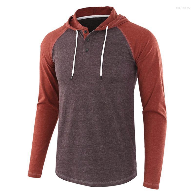 

Men' T-Shirts Mens T Shirt Plain Fashion Casual Color Matching Raglan Sleeves Drawstring Hoodie Long Sleeve Top Black Short TopMen' Mont22