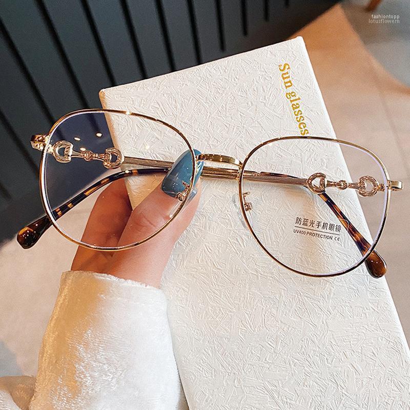 

Fashion Sunglasses Frames Clear Lens Round Anti-blue Light Eyeglasses For Women Tetro Elegant Computer Myopia Glasses Gold LeopardFashion