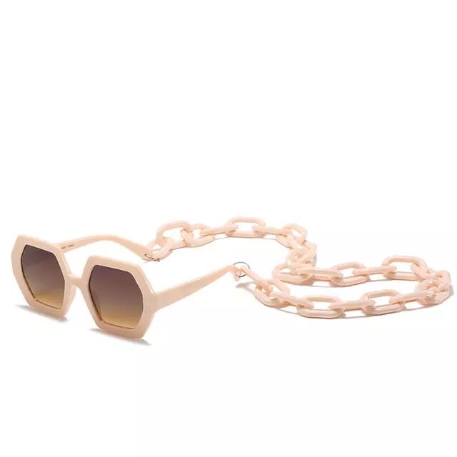 

Hexagonal women's sunglasses Fashion retro glasses handmade Sunglasses with chain