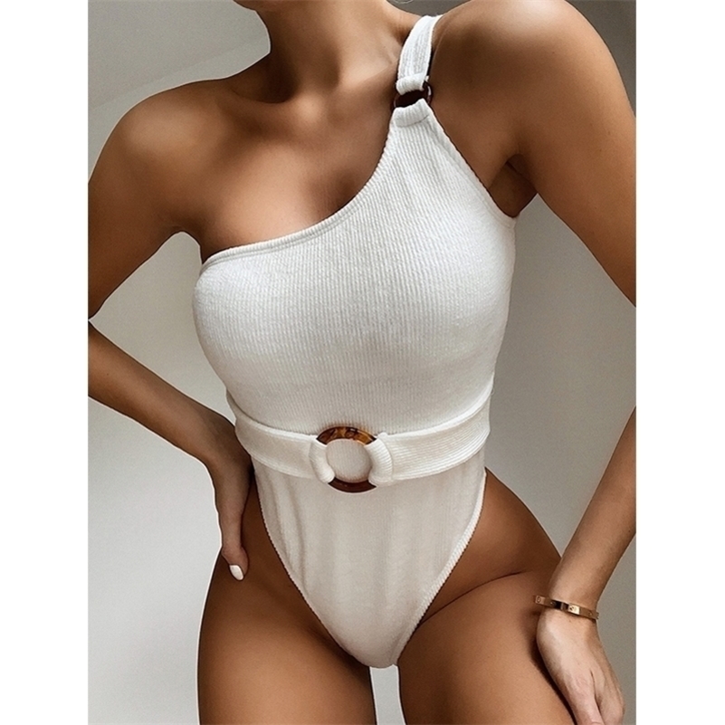 

Sexy One Shoulder Swimsuit Women Swimwear Solid Bodysuit Swimsuit Monokini Bathing Suits Beach Wear Swimming Suit Y200824, Black