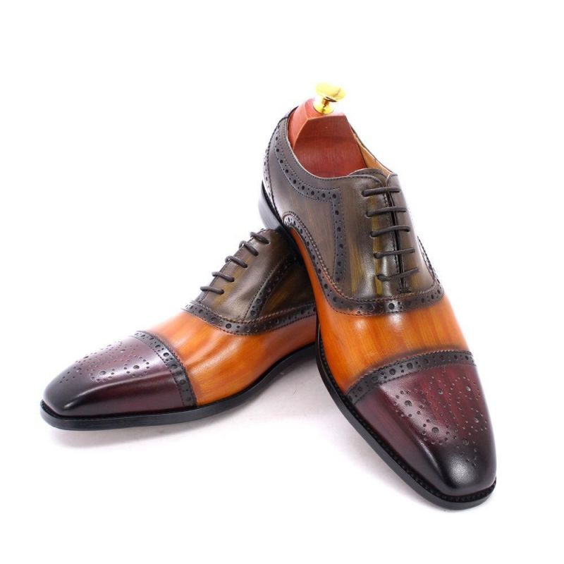 

Genuine Leather Brogues Men Shoes Classic Fashion Color Matching Simple and Versatile Pointed Toe Lace British Carved Oxford Shoes KB206, Clear