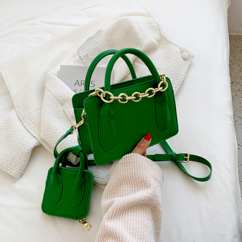 

Women's Crossbody Bag PU Leather Shoulder Bags Girl Shopper Purse Fashion Casual Solid Color Thick Chain Two-Piece Handbags 220616, Fense