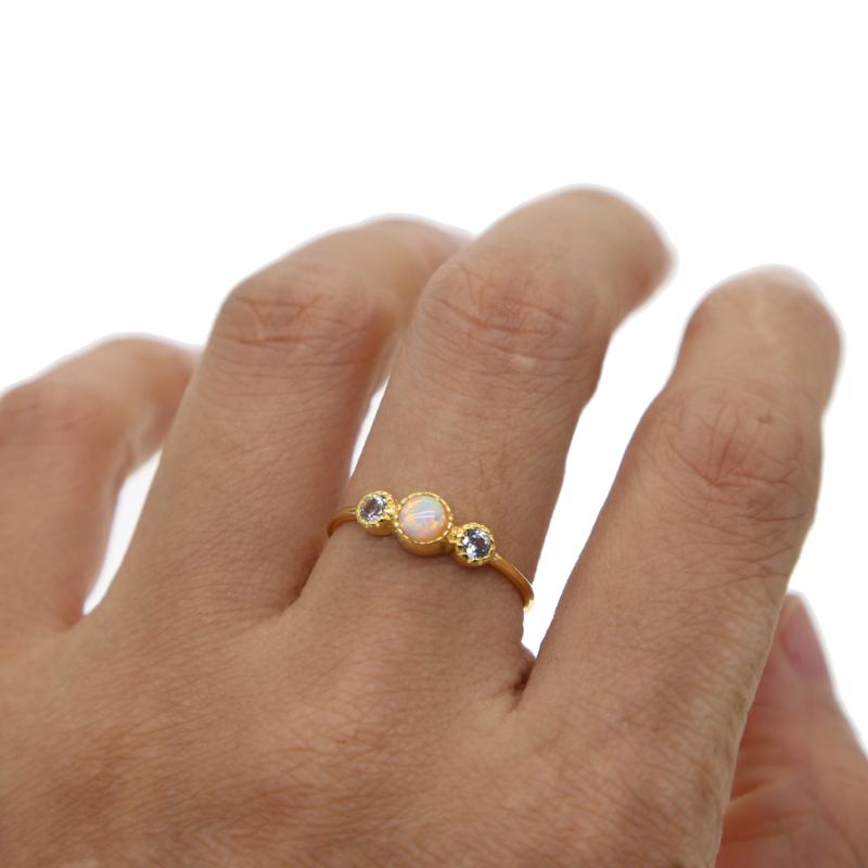

Cluster Rings Three Stone Opal Blue Cz Ring Design Classic Gold Color Vermeil 925 Sterling Silver Minimal Jewelry Finger RingsCluster