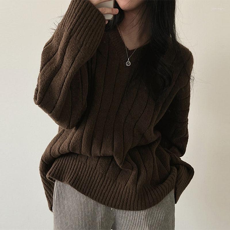 

Women's Sweaters Early Spring Classic Simple V-neck Exposed Clavicle Pullover Loose Leisure Long Sleeve Pit Strip Knitted Sweater WomenWomen, See chart