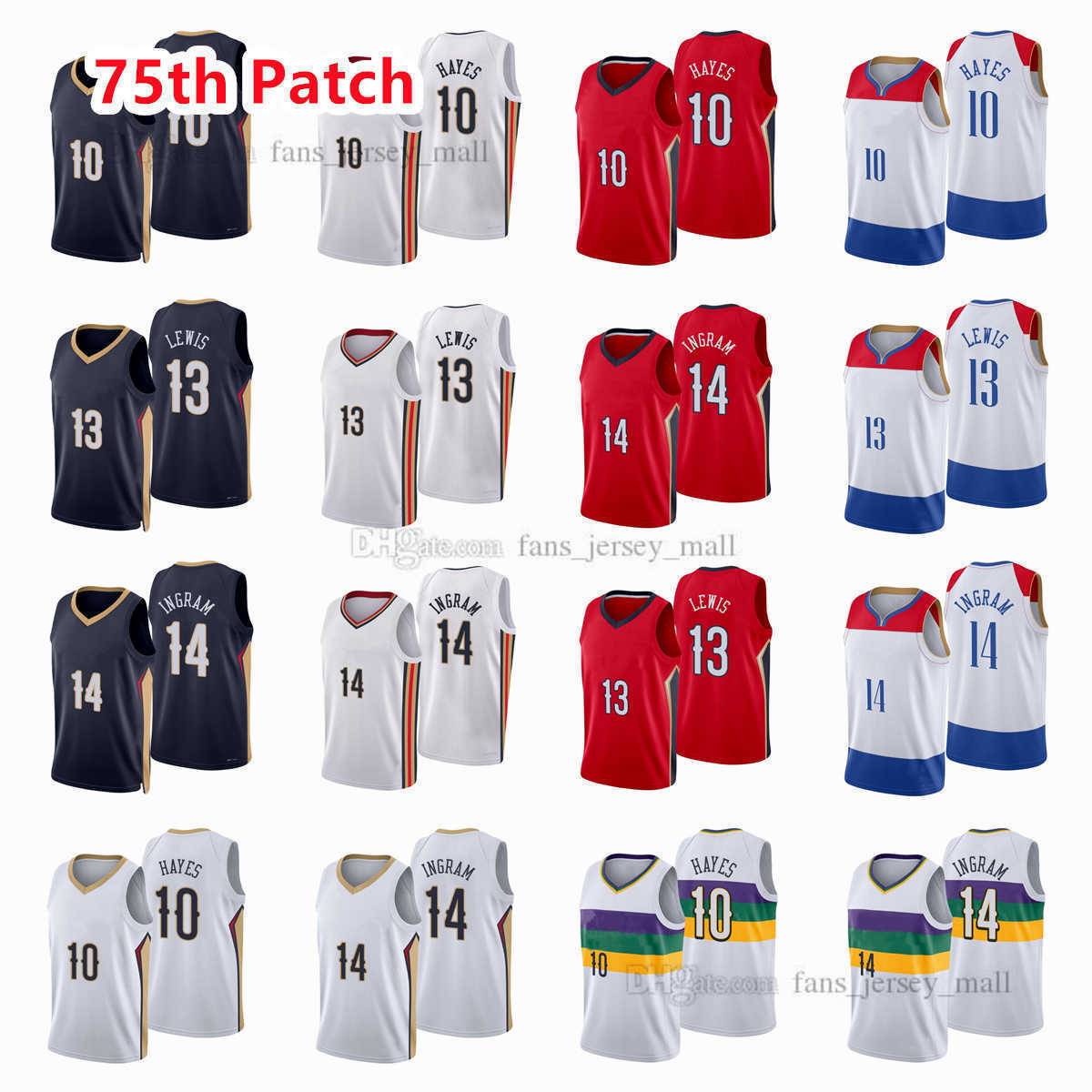

Printed 75th Patch City Basketball Jerseys Brandon 14 Ingram Jaxson 10 Hayes Kira 13 Lewis Jersey Color white Red Black Custom