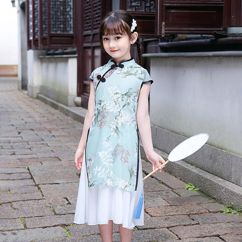 

Ethnic Clothing 1pcs/lot Chinese Style Children Girl Traditional Cheongsam Hanfu Dress Kids Princess CostumeEthnic