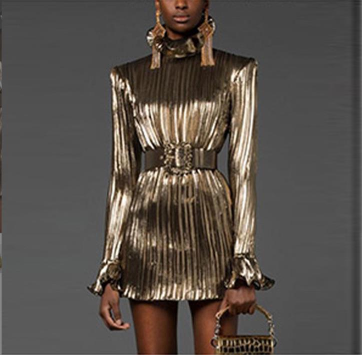 

223 2022 Milan Runway Spring Summer Dress Crew Neck Long Sleeve Brand Same Style Empire Womens Fashion High Quality oulaidi, Silver