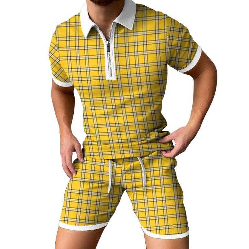 

Men's Tracksuits Suit For Men Slim Fit Mens Spring/Summer Short Sleeve Zipper Lapel Plaid Print Casual Sports Jackets Suite MenMen's, Red