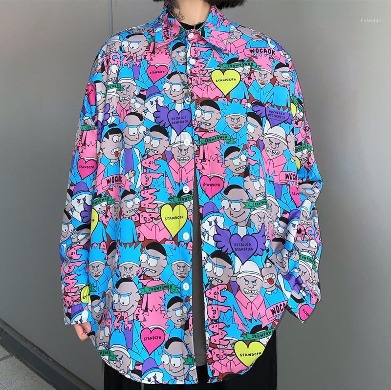 

Women's Blouses & Shirts Colorful Anime Printed For Women 2022 Fashion Trends Loose Clothing Ladies Oversized Button Up Long Sleeve Tops, 3732