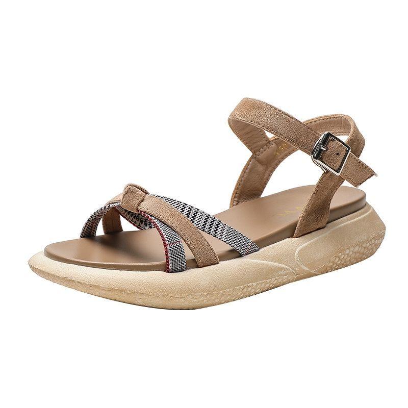 

Sandals Women Faux Suede Fashion Summer Shoes Woman Flat Rope Lace Up Gladiator Non-slip Beach Chaussures FemmeSandals, Black