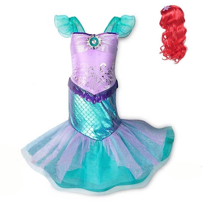 

Princess Ariel Dress For Girl Little Mermaid Dress Up Costumes Kids Cosplay Clothes Print Summer Frock Purple and Green Sets Y2001292J, Acc