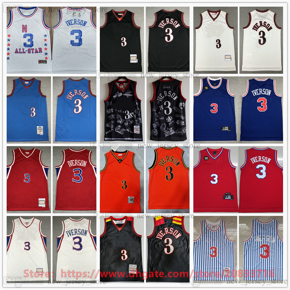 

Mitchell and Ness Basketball 3AllenIverson Jerseys Man Retro Stitched 2003 all-star White Black 1996-97 1997-98 Red Blue 10th Jersey Shirt, Mitchell&ness (with team logo)