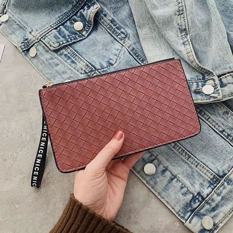 

zipper weaving PU leather women designer wallets lady long style fashion casual zero purses female phone clutchs no117, Grey