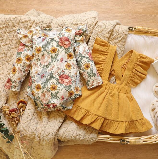 

Clothing Sets Ma&Baby 0-18M Vintage Floral Baby Girl Clothes Set Born Infant Girls Ruffle Romper Skirts Overalls Outfits Autumn Spring D, Yellow