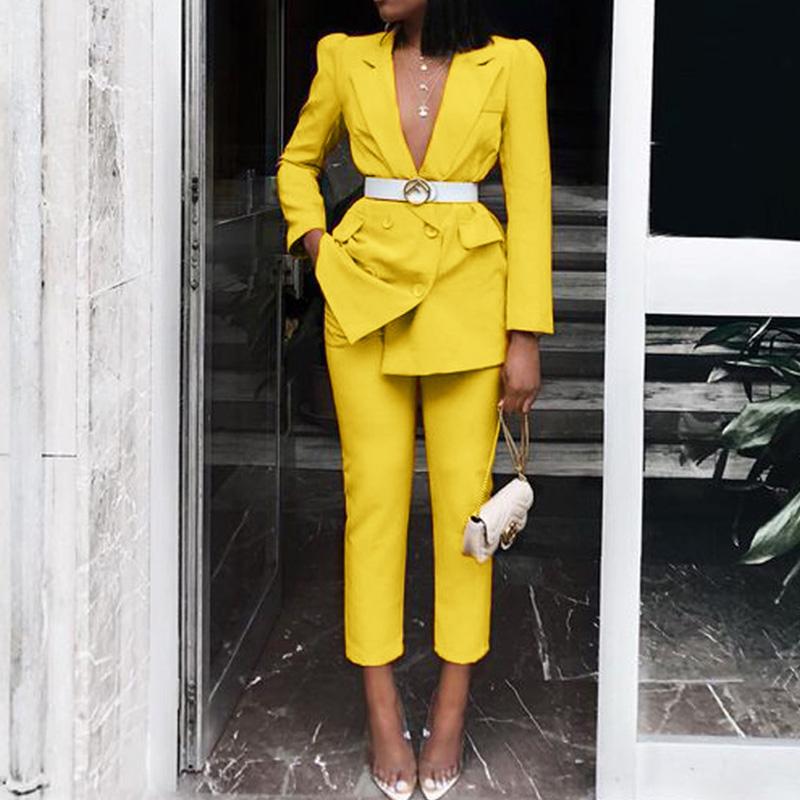 

Women' Two Piece Pants Spring Women Business Suit Set Double Brested Blazer And Pencil Pant Office Lady Work Suits OL 2 No BeltWomen, Red