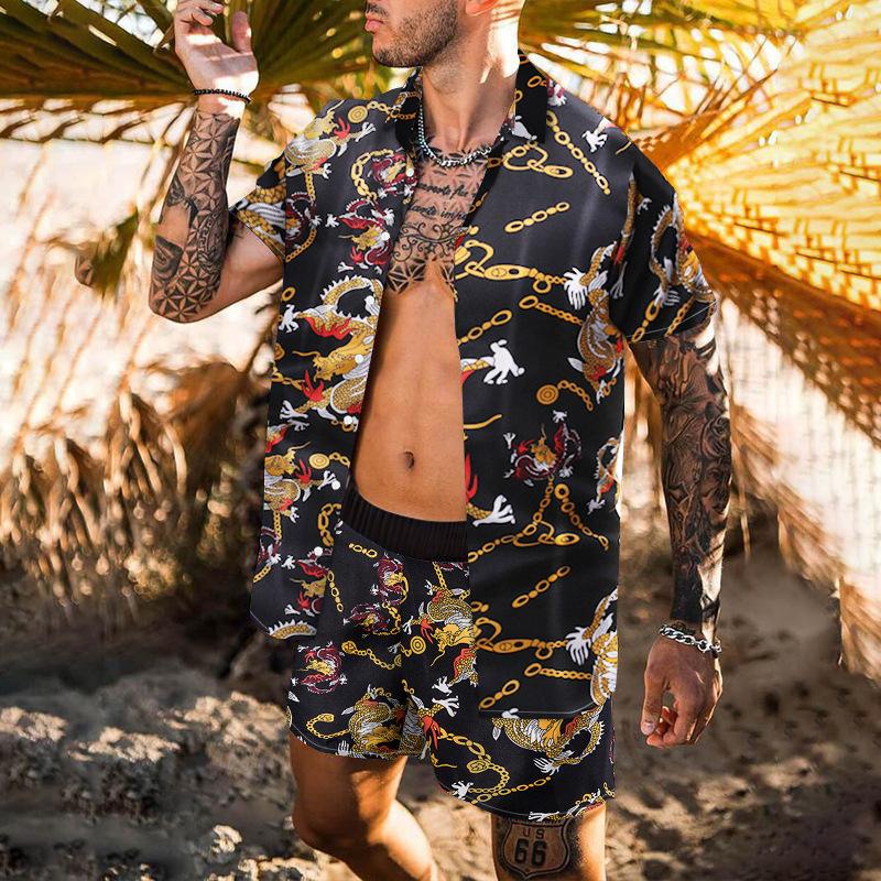 

Men's Tracksuits Men Hawaiian Sets Printing 2022 Summer Short Sleeve Button Floral Shirt Shorts Beach Suit Streetwear Fashion 2 Pieces, 22