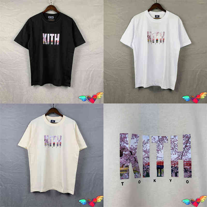 

Tokyo Kith Tee 2022ss Men Women Flower Cherry T-shirt Landmark Graphic Tops Loose Cotton Short SleeveT220721, White