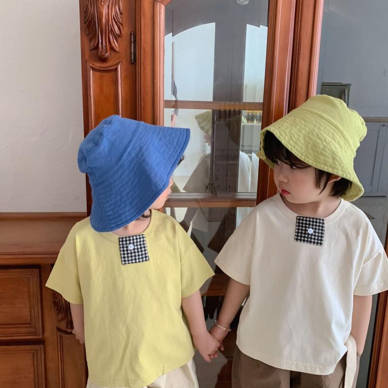 

T-shirts Kids Cotton T-shirt 2022 Summer Baby Girls Boys Korean Casual Short Sleeve T Shirts Children's Plaid Fashion Soft Tops 2-7 YT-s, Apricot t-shirts