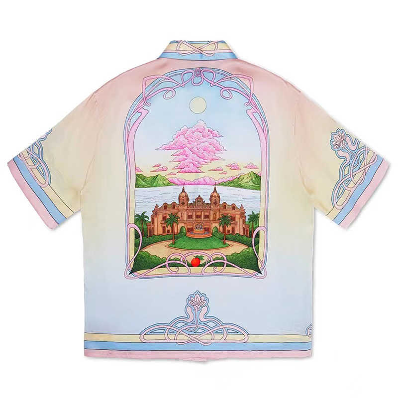 

Casablanca 22ss Cloud Printing Gradient Silk Designer Shirts Casual Hawaiian Men and Women Short Sleeve Shirt Casablanc, Gradient yellow