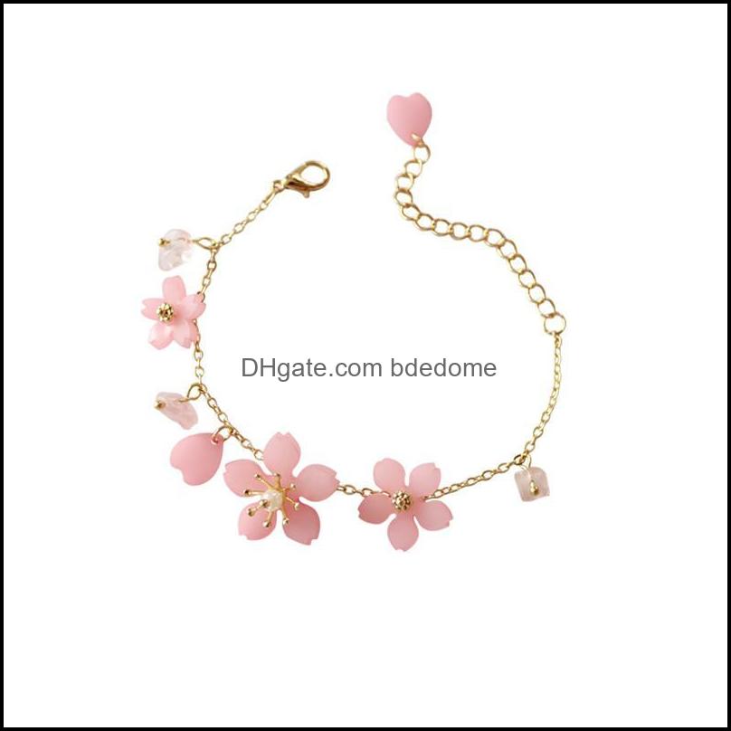 

Link Chain Bracelets Jewelry The New Flower Bracelet With Pink Cherry Blossom Green Pearl Small Pure And Fresh Heartly Sweet Brac Dhdvt