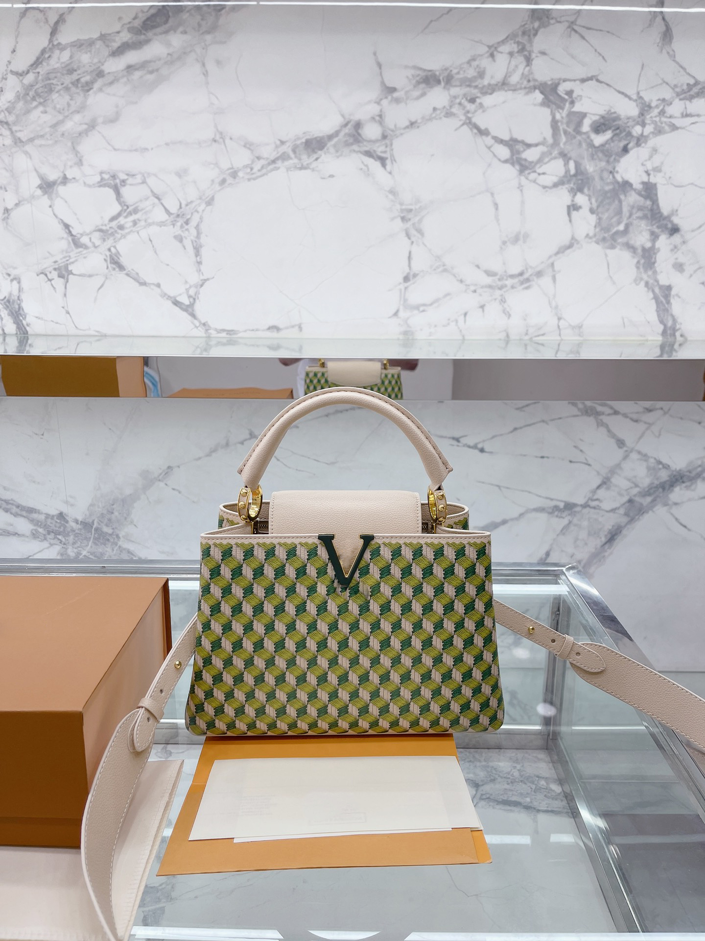 

Women Fashion Handbag Crossbody Bags Shoulder Bag Litchee Pattern Genuine Leather Braided Strap Mini Capucines BB Handbags Purse, Box