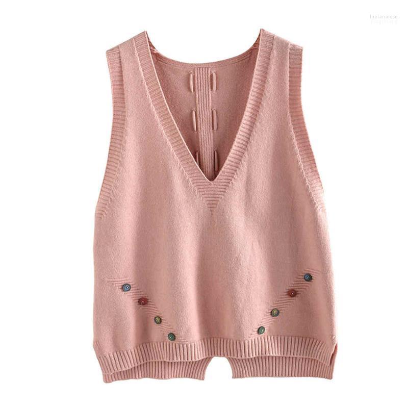 

Women's Vests 9 Color Women V-neck Sleeveless Knitted Vest Colorful Buttons Decoration Female Loose Casual All-match Pullovers Luci22, Black