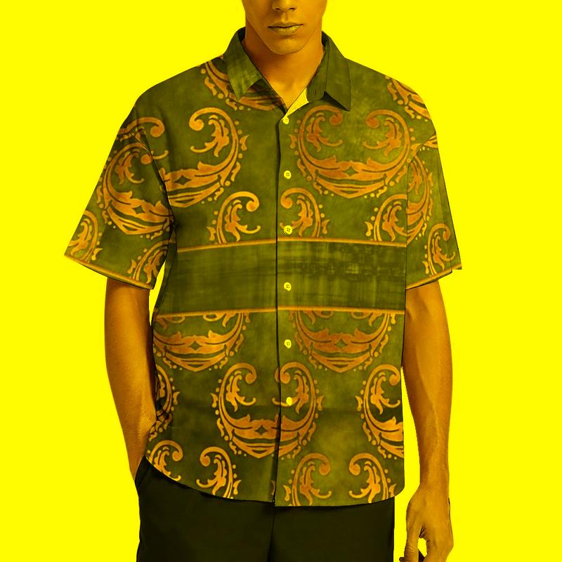 

Men' Casual Shirts Retro Baroque Gold Vintage Damask Hawaiian Shirt Short Sleeves Streetwear Blouses Men Plus SizeMen, Style-13