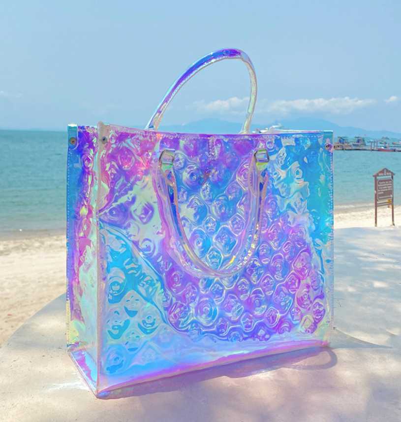 

Yzora 2022 New Design Clear Laser Holographic Summer Ladies Women Purse Shopping Bag Latest Designer Tote Bags, Hologram