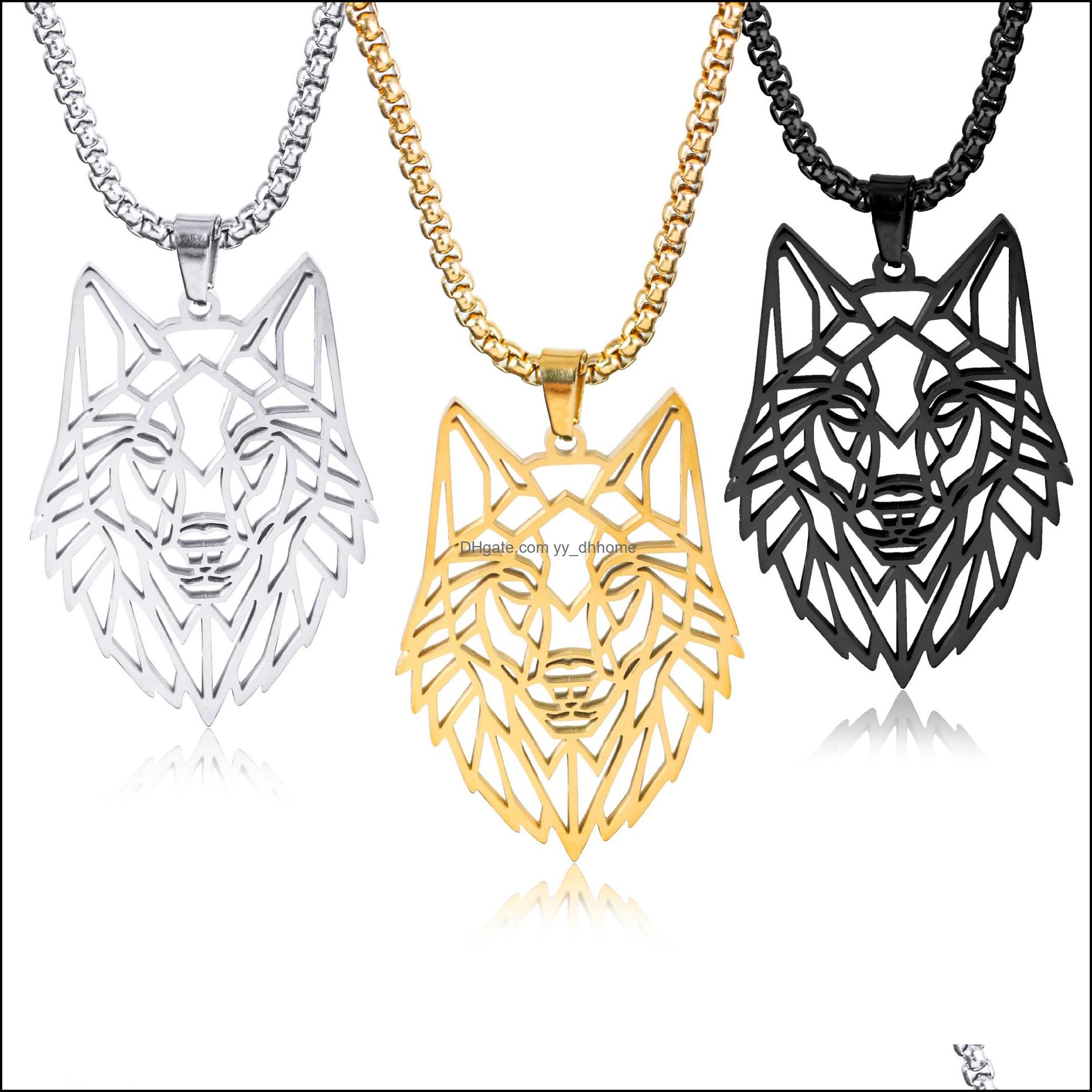 

Pendant Necklaces Pendants Jewelry Hollow Wolf Head Necklace For Men Personality Punk Style Stainless Steel Drop Delivery 2021 3Imat