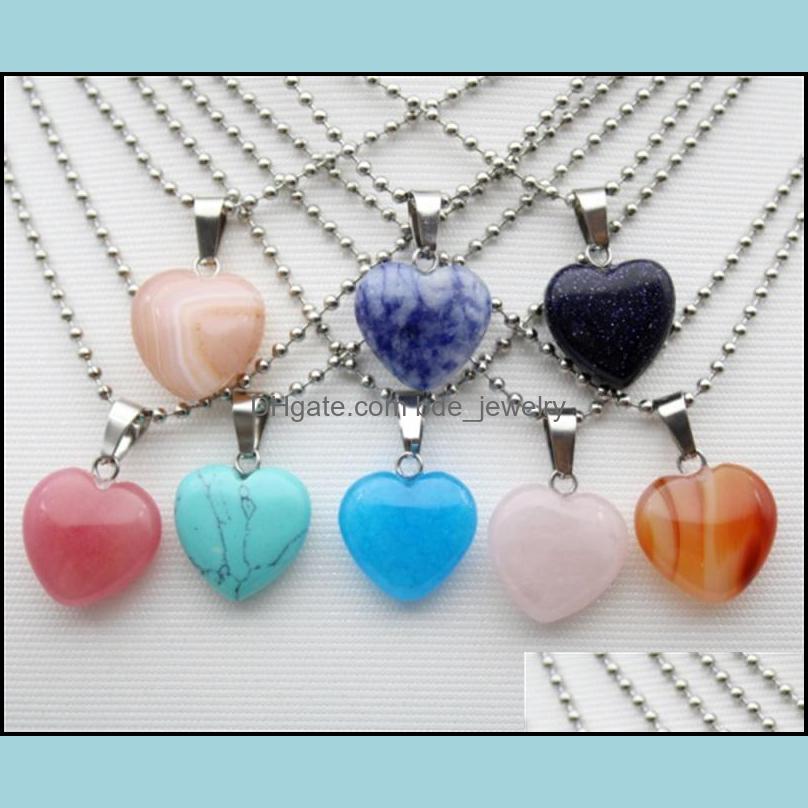 

Pendant Necklaces Stainless Chain Natural Stone Love Heart Pink Quartz Crystal Agates Turquoises Malachite Necklace Drop Dhseller2010 Dhr24