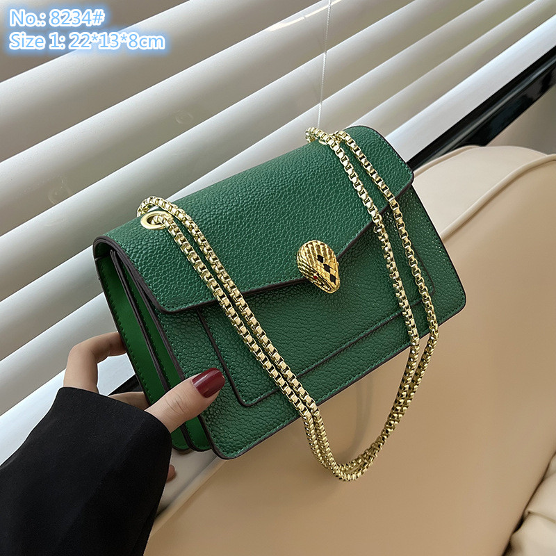 

Wholesale factory ladies shoulder bags this year's popular solid color leather handbag street trend printed mobile phone coin purse elegant wild snake chain bag, Black2-8261#