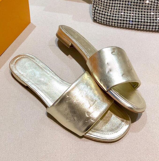 

Top Women's designer Low-heeled sandals slipper slide printing Leather fashion Metal buckle parties flip flop luxury Sexy classic shoes size 35-41