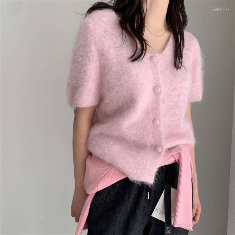 

Women's Knits & Tees HziriP French Shorts Sleeves Casual Knitted Sweater Women Tops All Match Lady Coats Slim High Street Outwear Cardigans, Pink