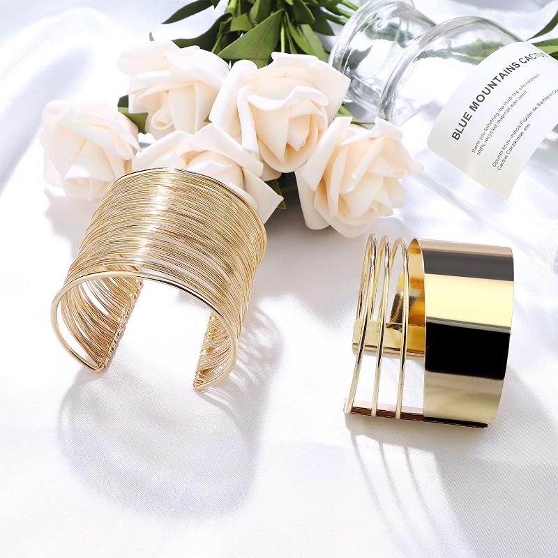 

Bangle Bohemia Gold Plated Open Cuff Bangles For Women Fashion Wide Coiled Wire Adjustable Bracelet Europe Style Hand Jewelry