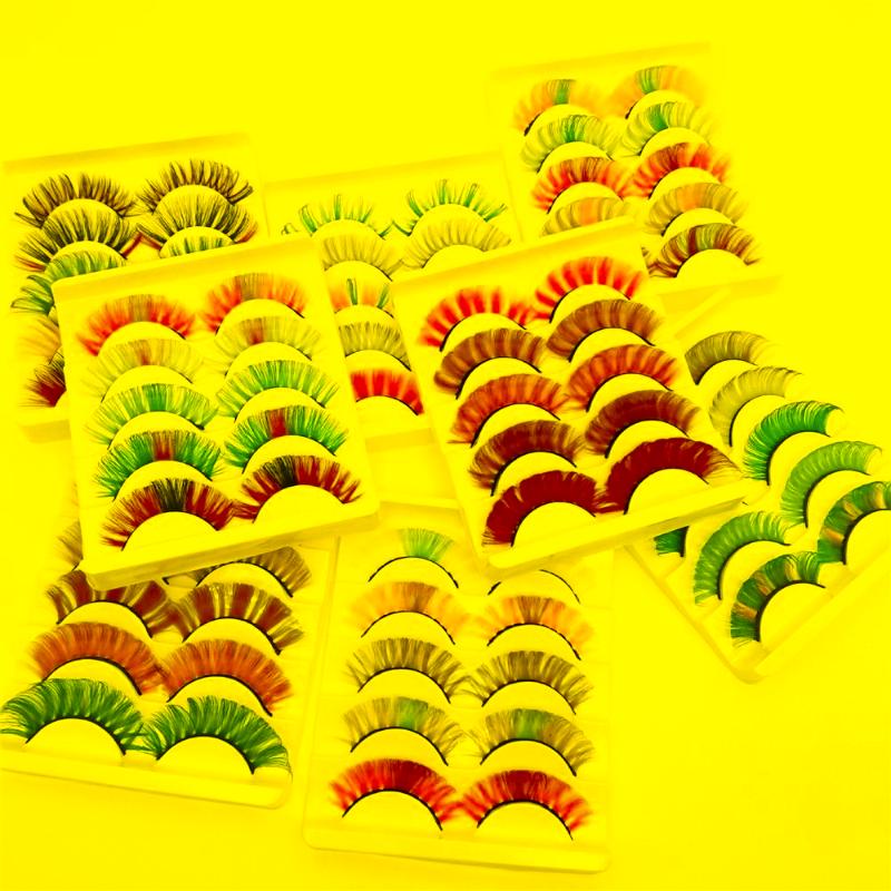 

False Eyelashes 5Pairs 3D Mink DD Curl Russian Colorful Reusable Fluffy Natural Super Volume Lashes ExtensionsFalse
