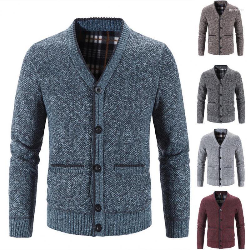 

Men's Sweaters Brand Men Knitted Coat Solid Color V Neck Autumn Winter Fashion Thicken Plush Warm Cardigan Sweater For Outdoor Daily Wear 20, Blue grey