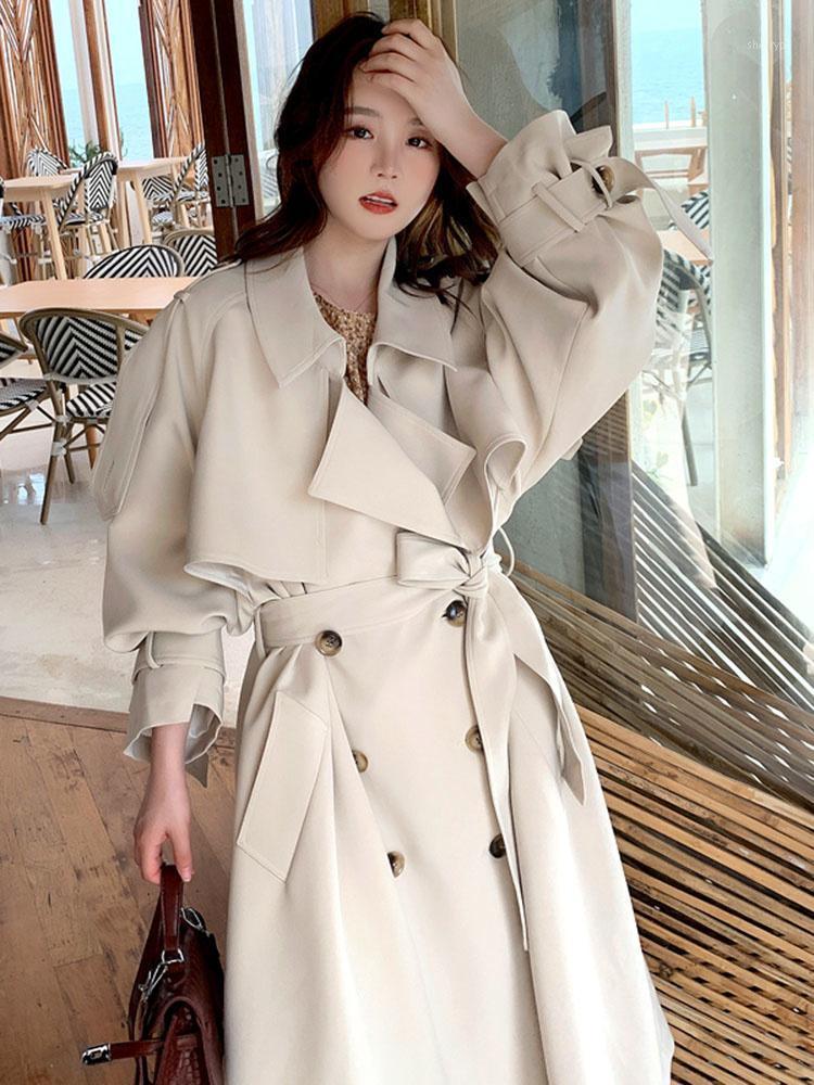 

Women's Trench Coats Beige Windbreaker Coat Middle And Long 2022 Spring Autumn Fashion Korean Loose British Leisure, Apricot m