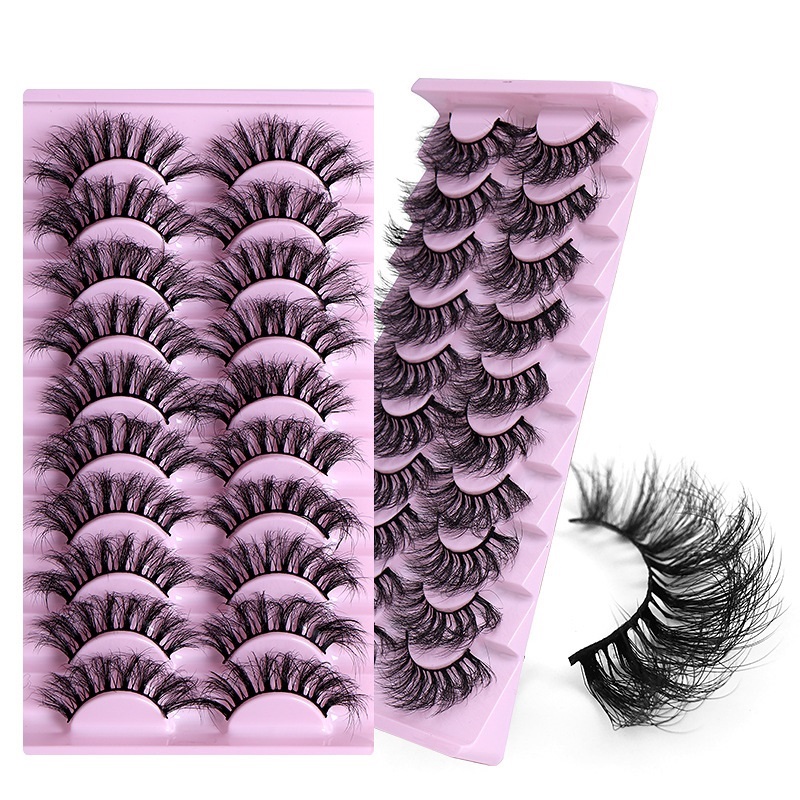 Crisscross Thick Fake Eyelashes Soft Light Curly Messy Reusable Hand Made Multilayered False Lashes Pink Tray Eyelash Extensions 10 Models DHL-image-794367304