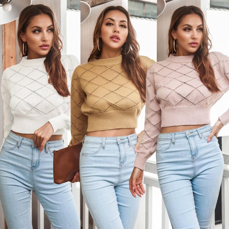 

Women' Sweaters Women Crop Sweater O Neck Long Sleeve Pullover Top Elegant Knitted Tops Female Streetwear Mew Fashion Autumn PulloversWomen, Pink
