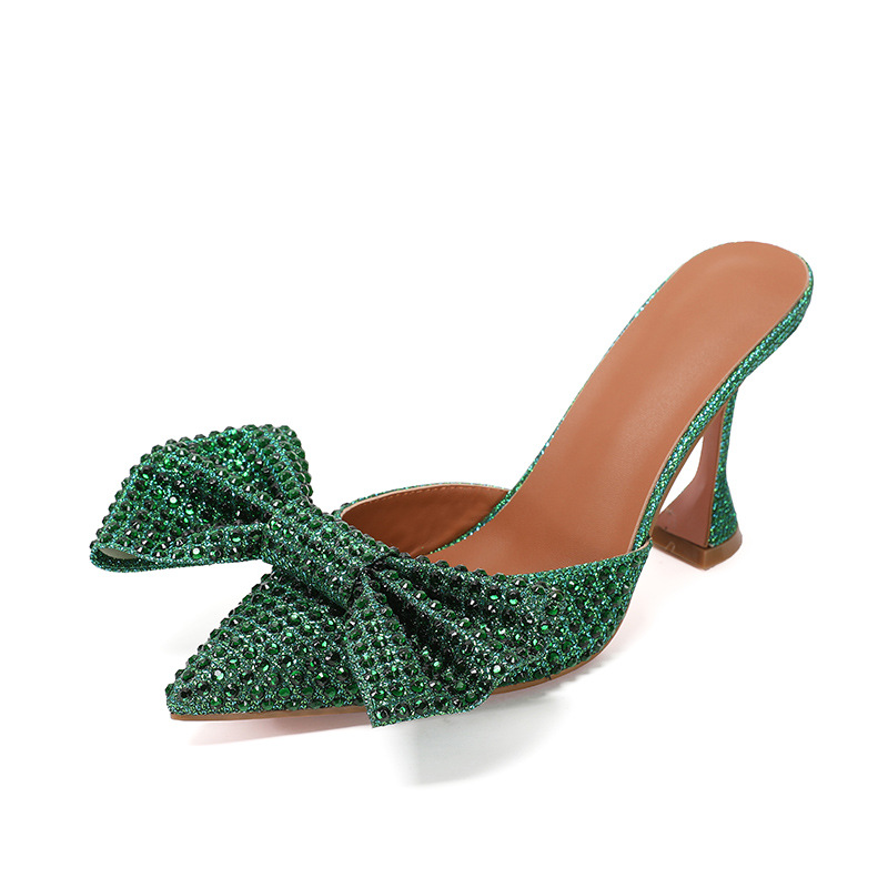 

2022 new leather sheepskin sandals 10CM Goblet stiletto high heels Pumps Women slipper Summer pillage pionted toe bowtie diamond size 35-43 slip-on wedding party, Blue