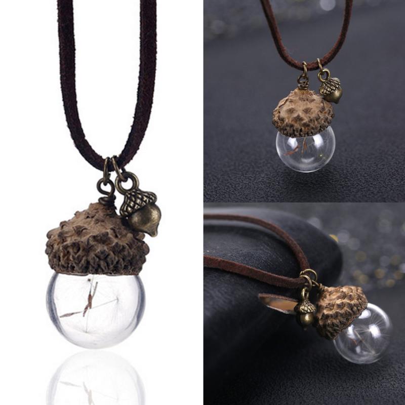

Pendant Necklaces Creative Acorn Pinecone Necklace Vintage Ball Glass Ropr Chain Jewelry Dandelion Flower Femme BijouxPendant