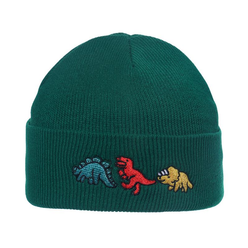 

Berets Beanie Dinosaur Embroidery Skullies Knitted Hats For Winter Women's Hat Autumn Female Caps Warmeradies Zzm046Berets, Green