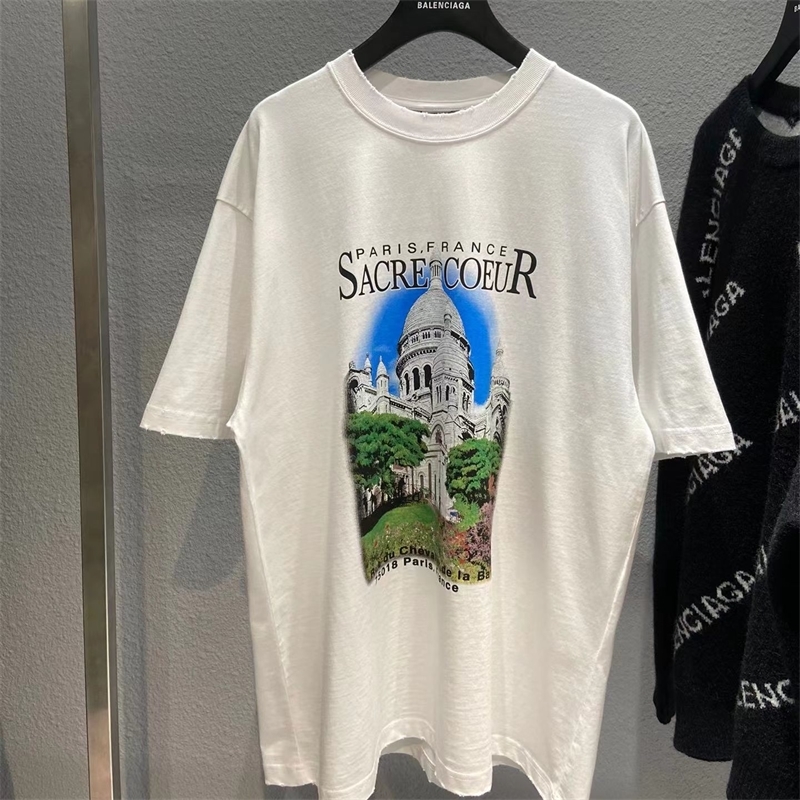 

Designer Mens T-shirt Balencaigass Original Paris classic pop Paris Castle Conley printed round neck short sleeve loose Unisex slim Tshirt, White