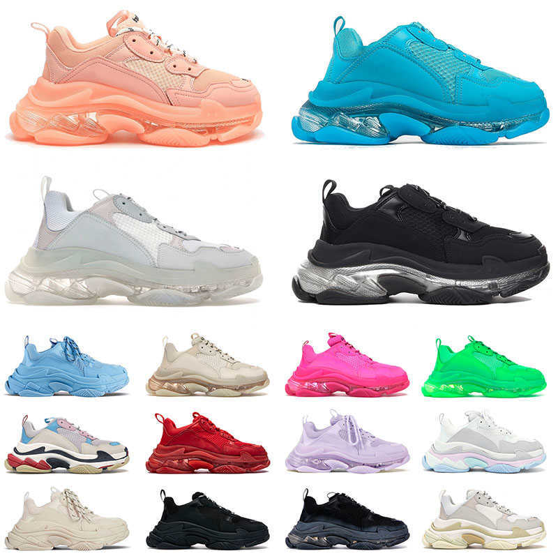 

2021 Triple S Casual Shoes Men's Women's Clear Sole Platform Sneakers Beige Sail Black White Pink Purple Blue Pairs 17FW Fashion Outdoor, B5 clear sole neon green 36-45