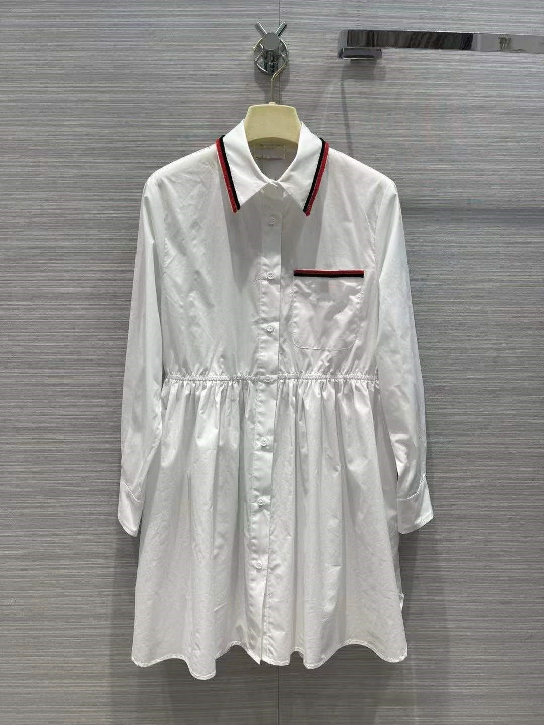 

Milan Runway dresses 2022 Spring Summer Lapel Neck Long Sleeve Women' Designer Sundress Brand Same Style Dress 0422-1, White