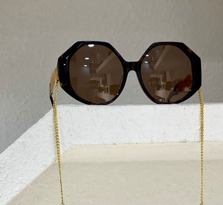 Polygon Shape Sunglasses Gold Black/Dark Grey Lens with Chain Sonnenbrille occhiali da sole uv400 protection with box