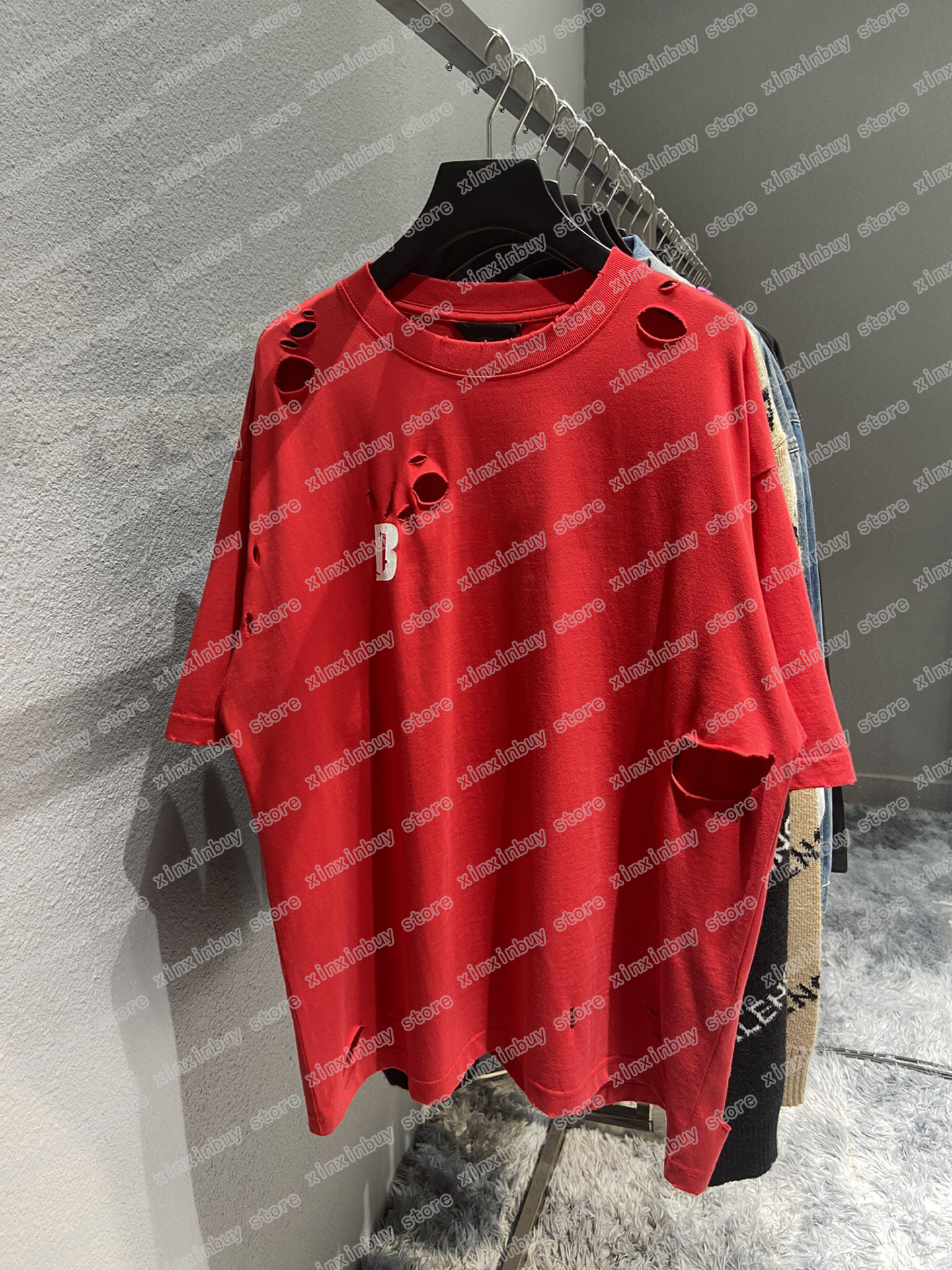 

22ss Women Designers t shirt tee hole Ice crack letters print short sleeve Man Crew Neck paris Streetwear black red xinxinbuy XS-L