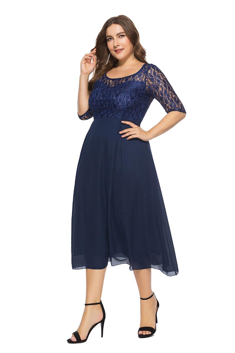 

Plus Size Dresses JHBeute Women Fashion Lace Evening Dress Banquet Elegant Half Short Sleeve Loose Ladies Party Chic Tunic Robe, Black