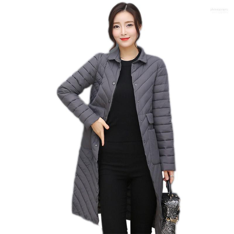 

Winter Women Cotton Jacket 2022 Thin Mid-Long Slim Female Down Single-Breasted Large Size Ladies Parkas Cw541 Phin22, Black