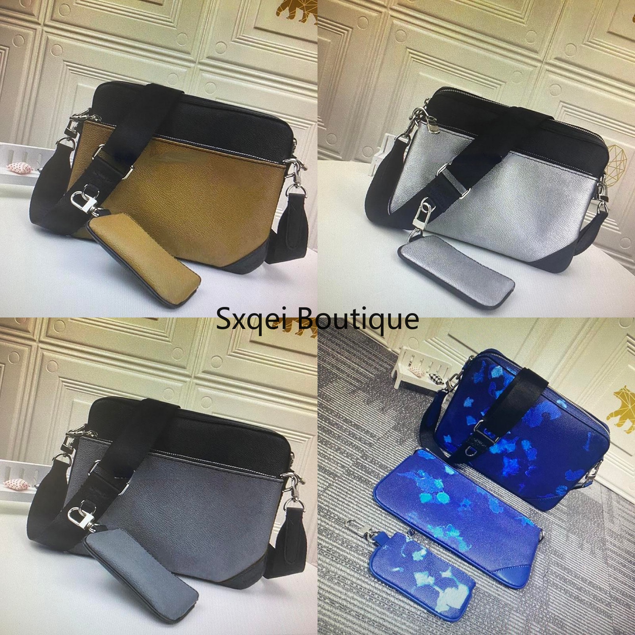 

2022 Classical Messenger Bags for Men Reverse Canvas Mens Crossbody 3 Piece Sets Fashion Man Shoulder Bags Purse Wallet Clutch, H69443